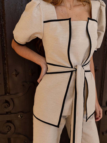 Square Collar Lace Up Two Pieces Set