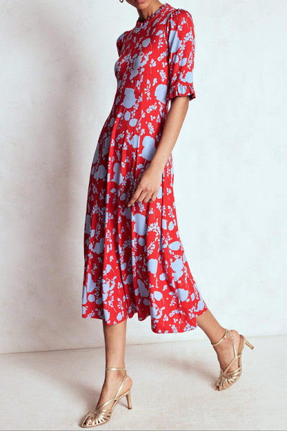 Half Sleeve Gray Blue Print Dress