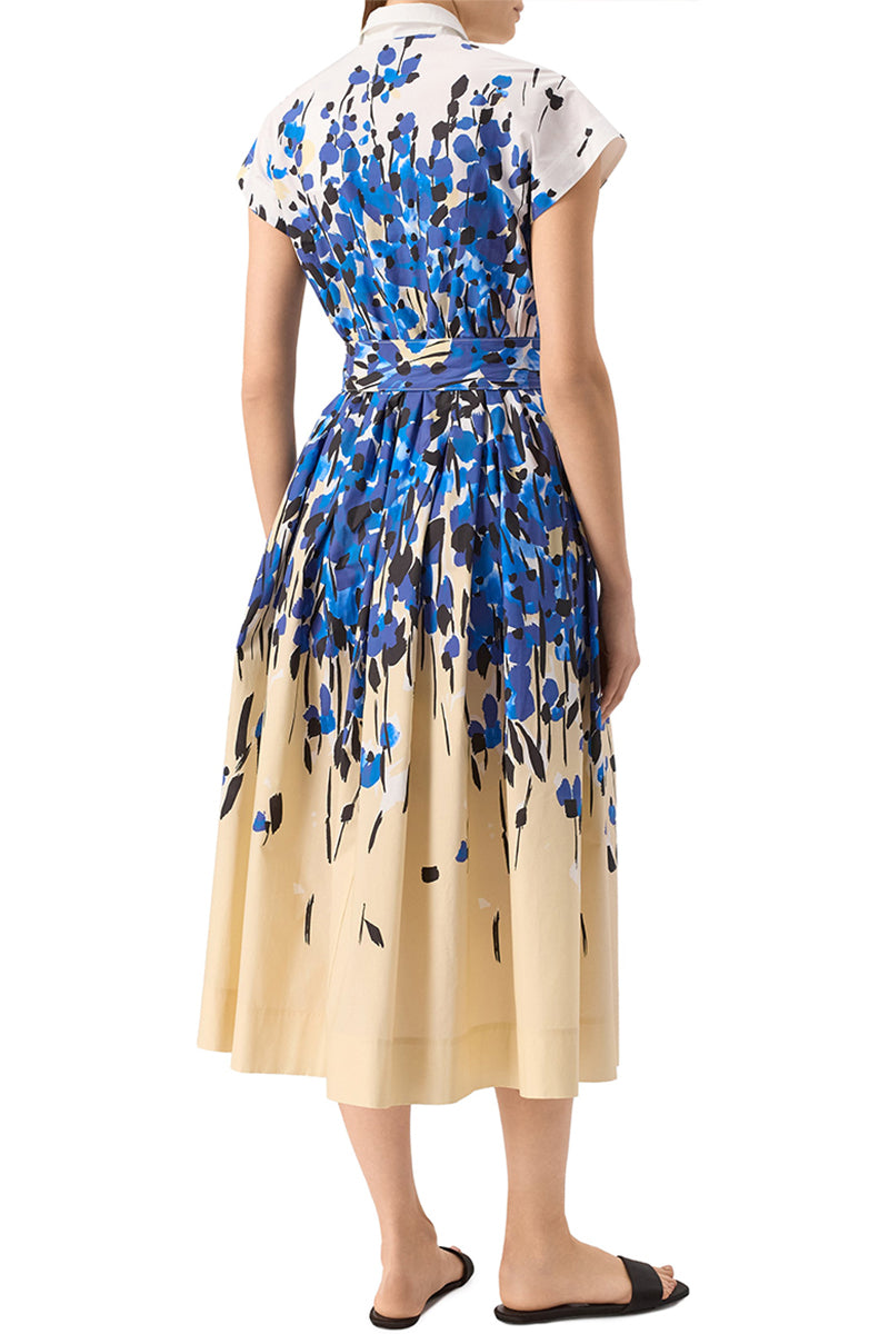 Fashion Fresh Blue And Black Printed Short Sleeve Shirt Dress