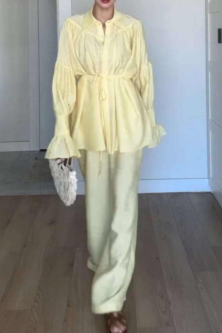 Temperament Solid Color Shirt Casual Straight Leg Pants Suit