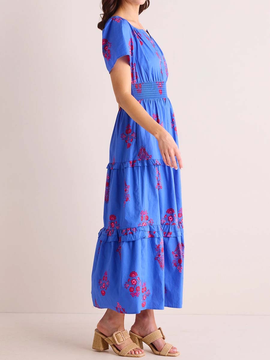 Floral Print Boat Neck Ruffled Dress
