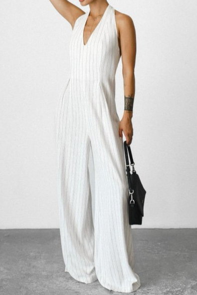 Neck Striped Jumpsuit