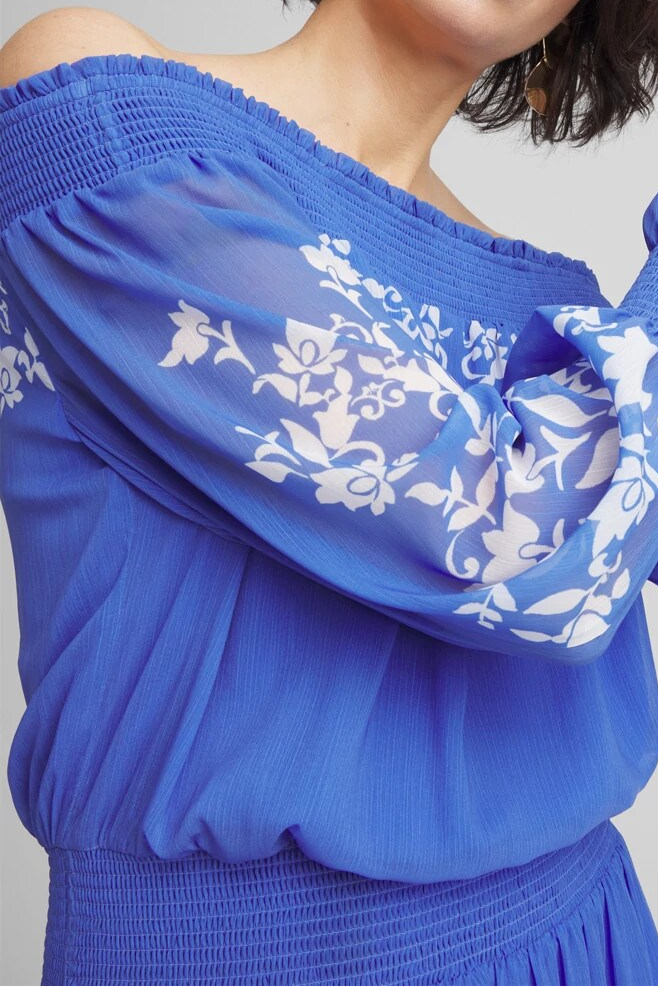 Open-Shoulder Laminated Long Dress
