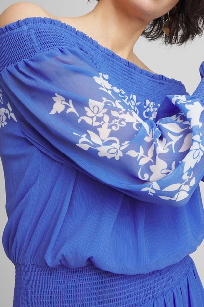 Open-Shoulder Laminated Long Dress