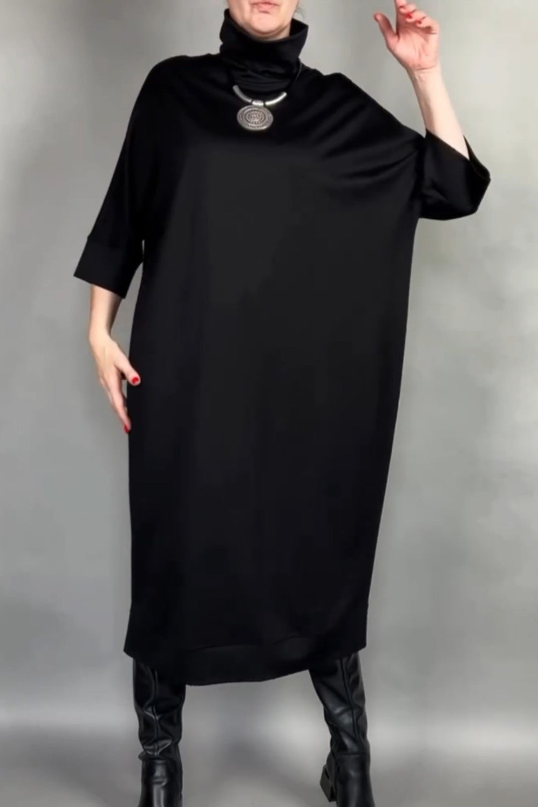 Black High-Neck Sleeve Dress