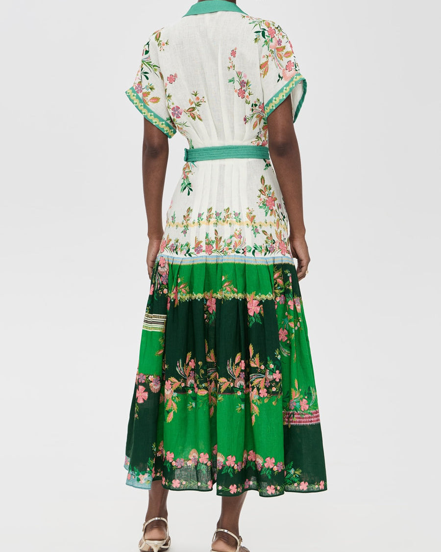 Floral Print Pintucked Waist Maxi Dress