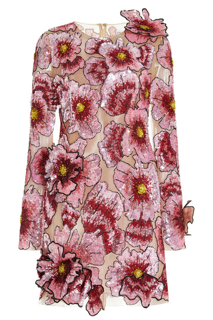 Embroidered Long Sleeve Floral Short Dress