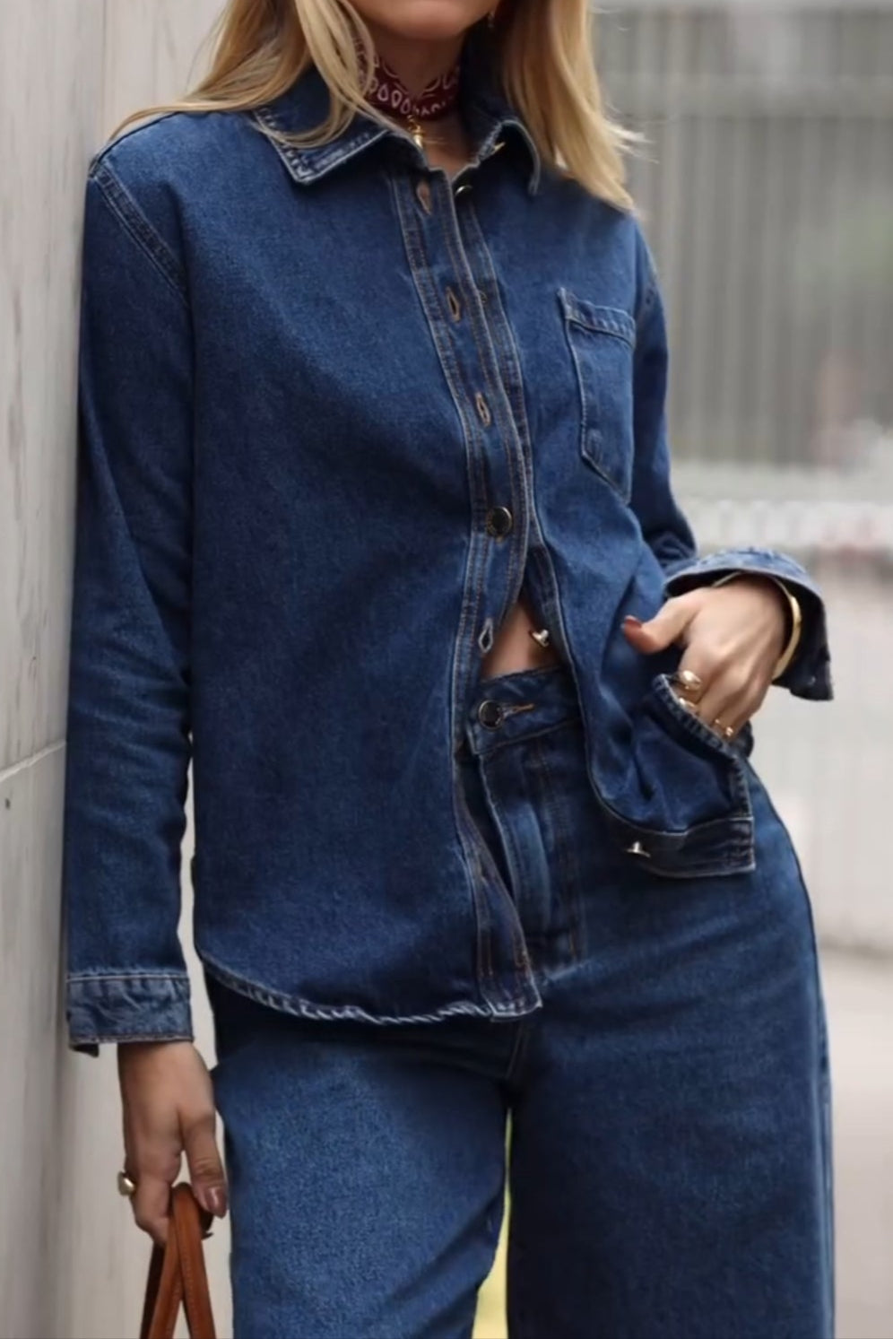Simple Long Sleeve Denim Suit