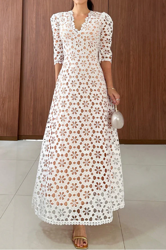 Lace High Waist Half Sleeve Dress