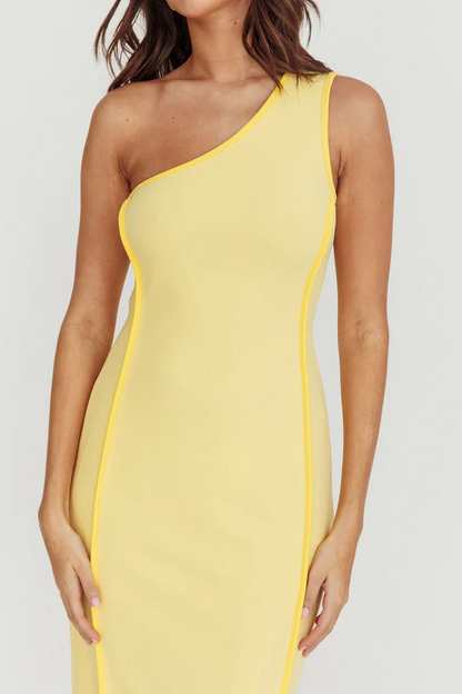One-Shoulder Contrast Long Dress