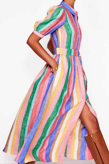 Rainbow Vertical Print Shirt Long Dress