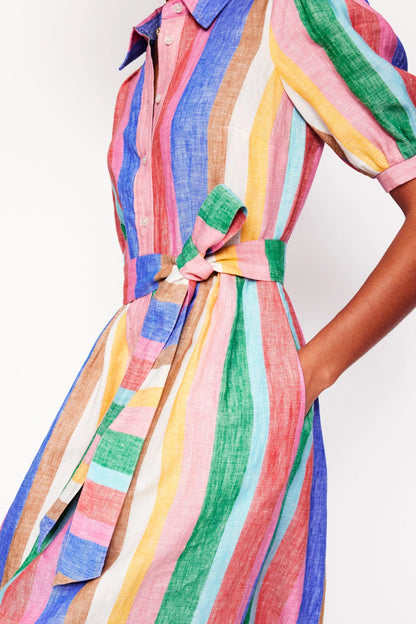 Rainbow Vertical Print Shirt Long Dress