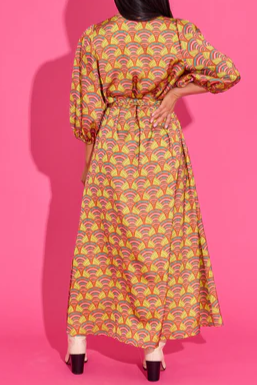 Orange Retro Print Wrap Dress