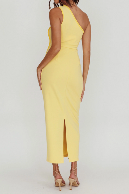 One-Shoulder Contrast Long Dress