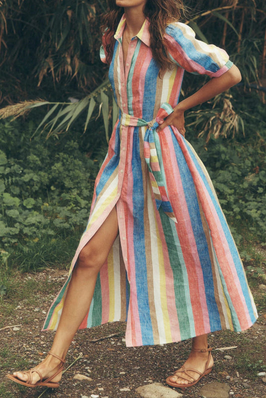 Rainbow Vertical Print Shirt Long Dress