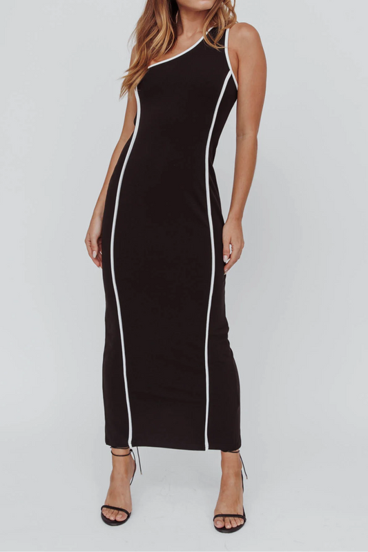 One-Shoulder Contrast Long Dress