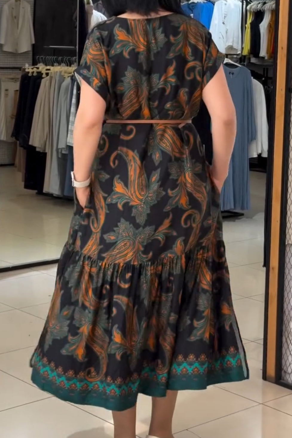 Brown-Black Printed Split Skirt