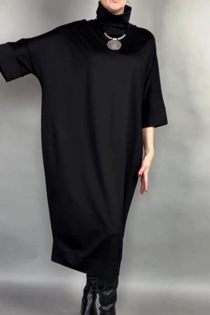 Black High-Neck Sleeve Dress