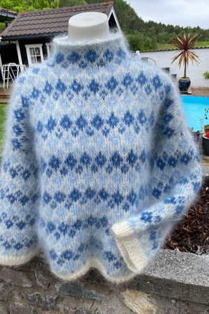 Blue And White Diamond Textured Sweater