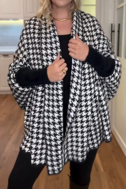 Houndstooth Batwing Sleeve Patchwork Coat