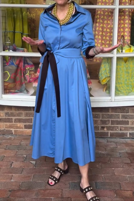 Blue Belted Midi Shirt Dress