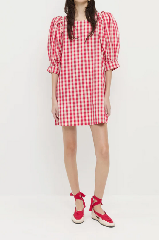 Pink Cherry Check Short Dress