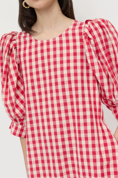 Pink Cherry Check Short Dress