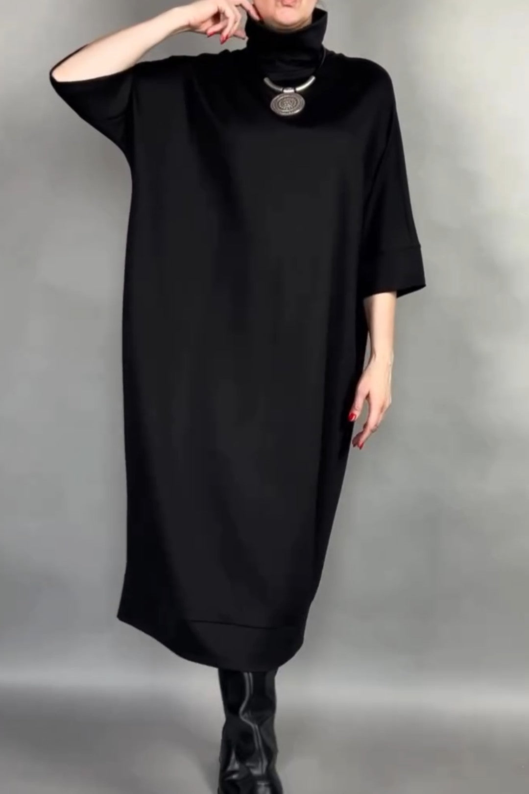 Black High-Neck Sleeve Dress