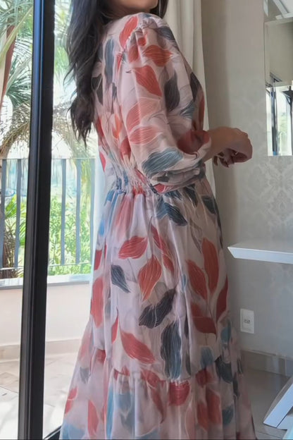 Mixed Color Leaf Print Dress