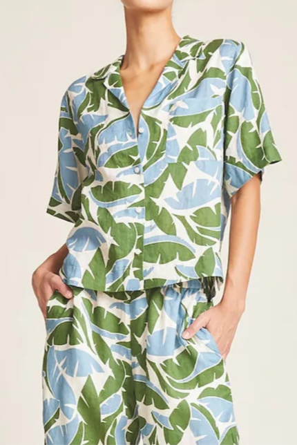 Blue And Green Print Casual Suit