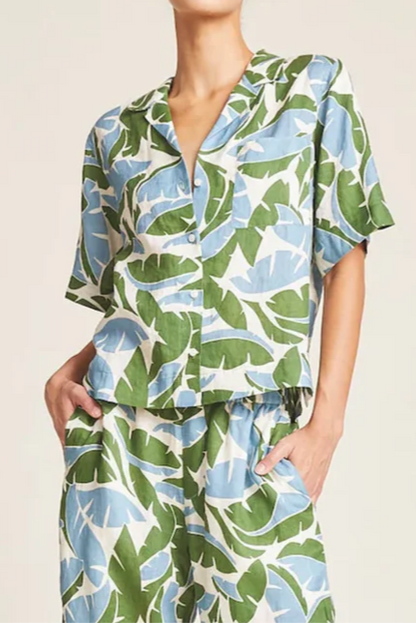 Blue And Green Print Casual Suit
