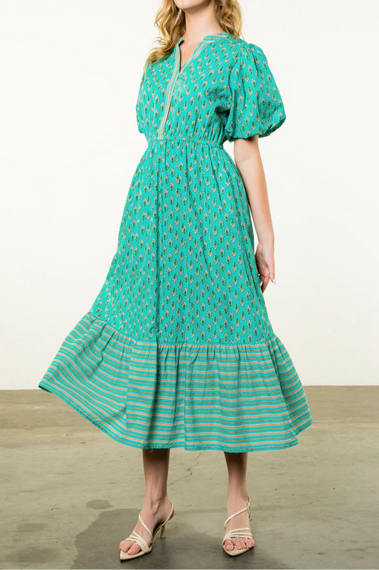 Printed Slit-Neck Maxi Dress