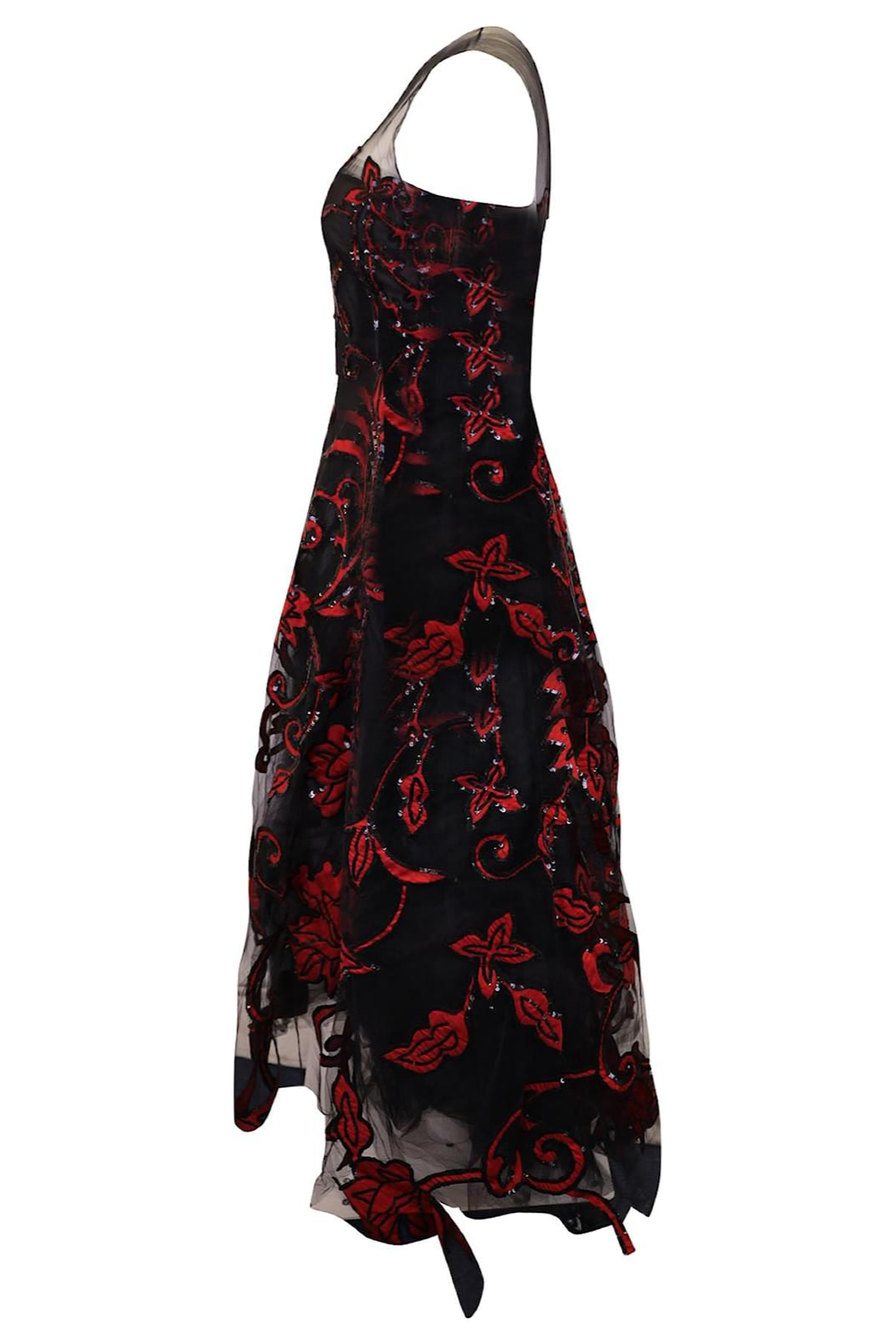 Black & Red Floral Embroidered Gown