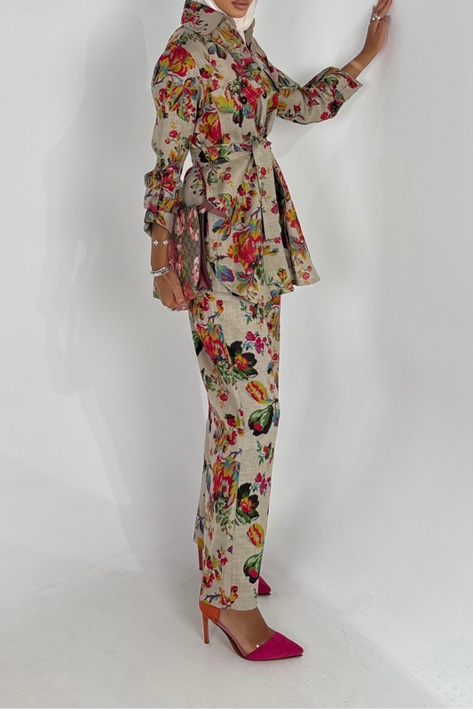 Linen Red Print Fashion Suit