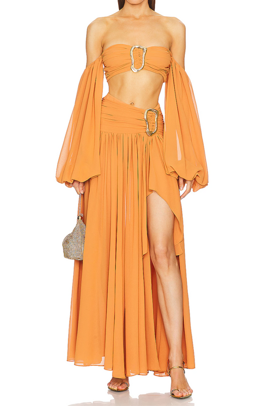 Strapless Long-sleeved Top Overskirt Suit