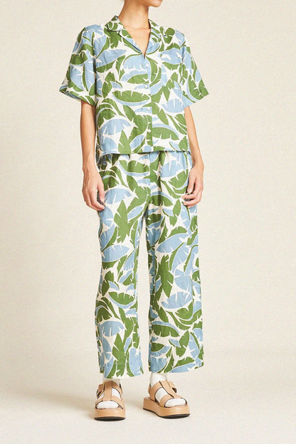 Blue And Green Print Casual Suit