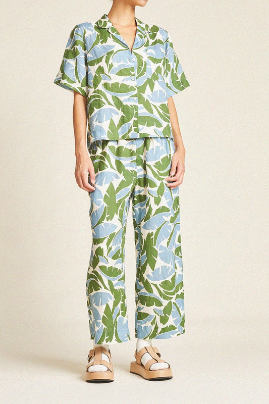 Blue And Green Print Casual Suit