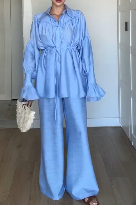 Temperament Solid Color Shirt Casual Straight Leg Pants Suit
