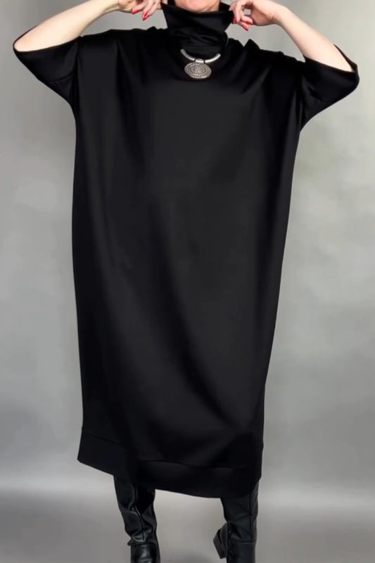 Black High-Neck Sleeve Dress