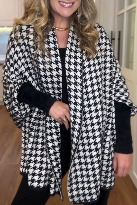 Houndstooth Batwing Sleeve Patchwork Coat