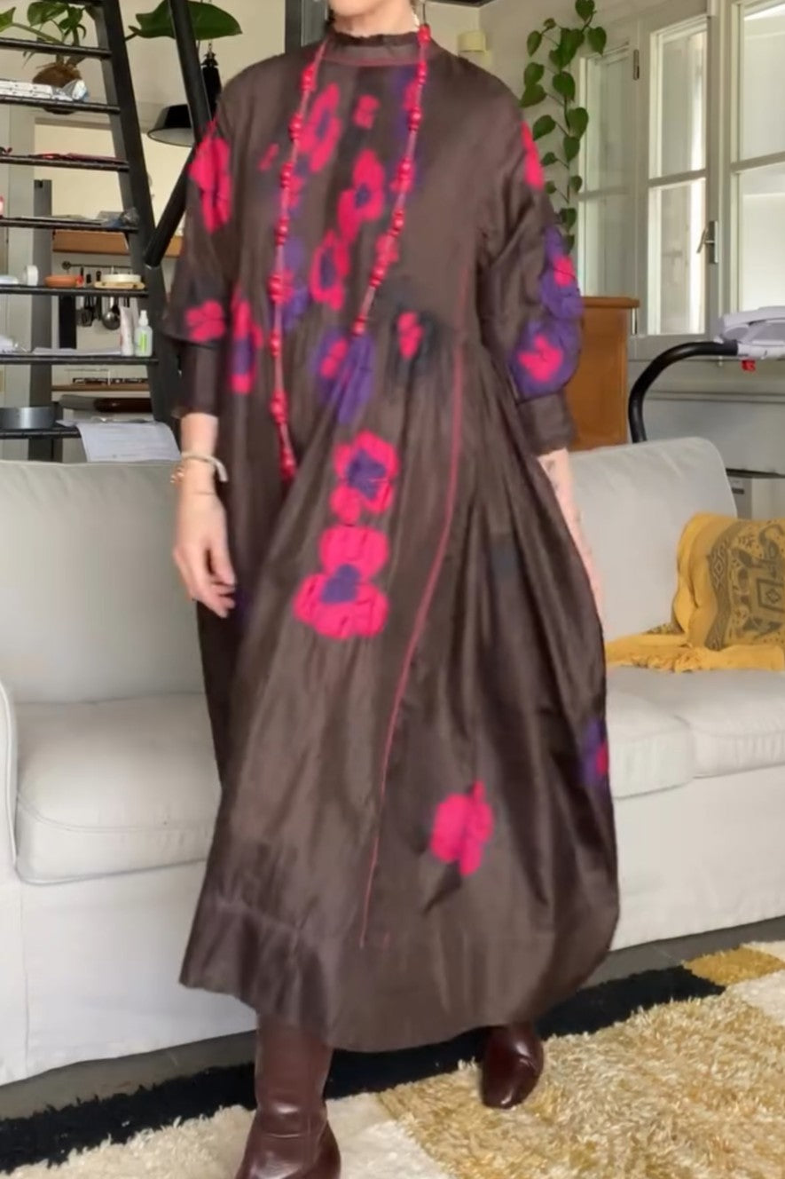 Dark Brown Loose Long Sleeve Lace Dress