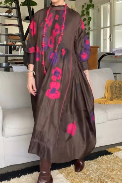 Dark Brown Loose Long Sleeve Lace Dress