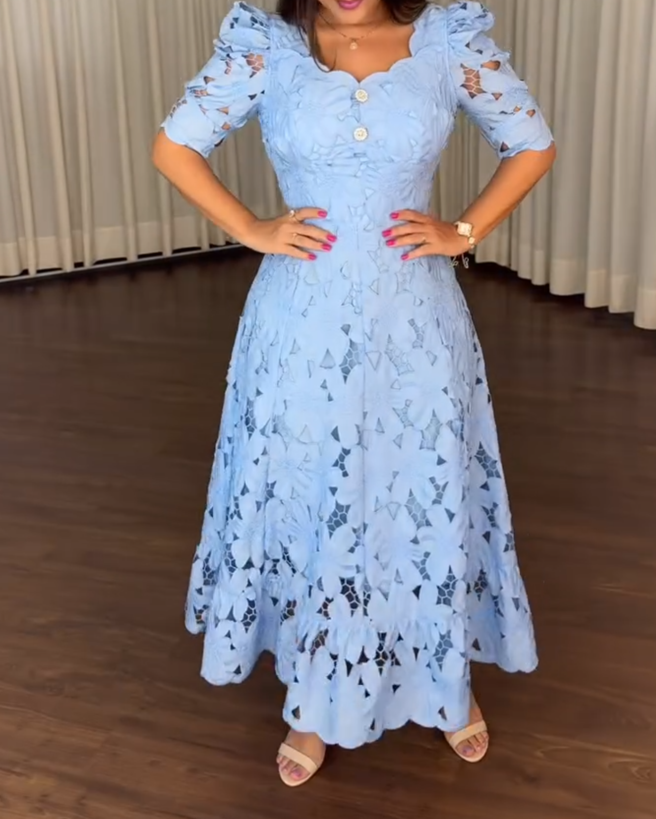 Short Sleeve Lace Hollow Dress