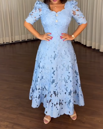 Short Sleeve Lace Hollow Dress