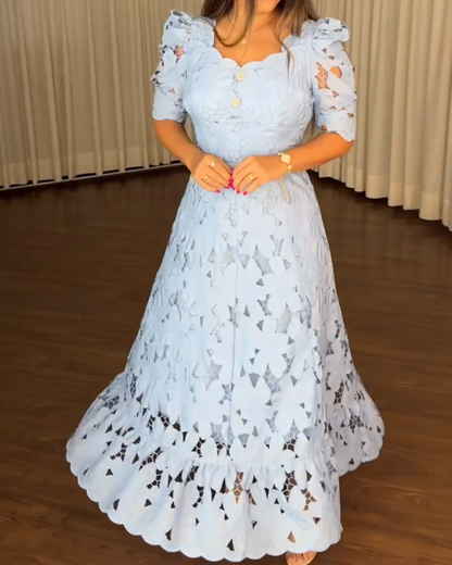Short Sleeve Lace Hollow Dress
