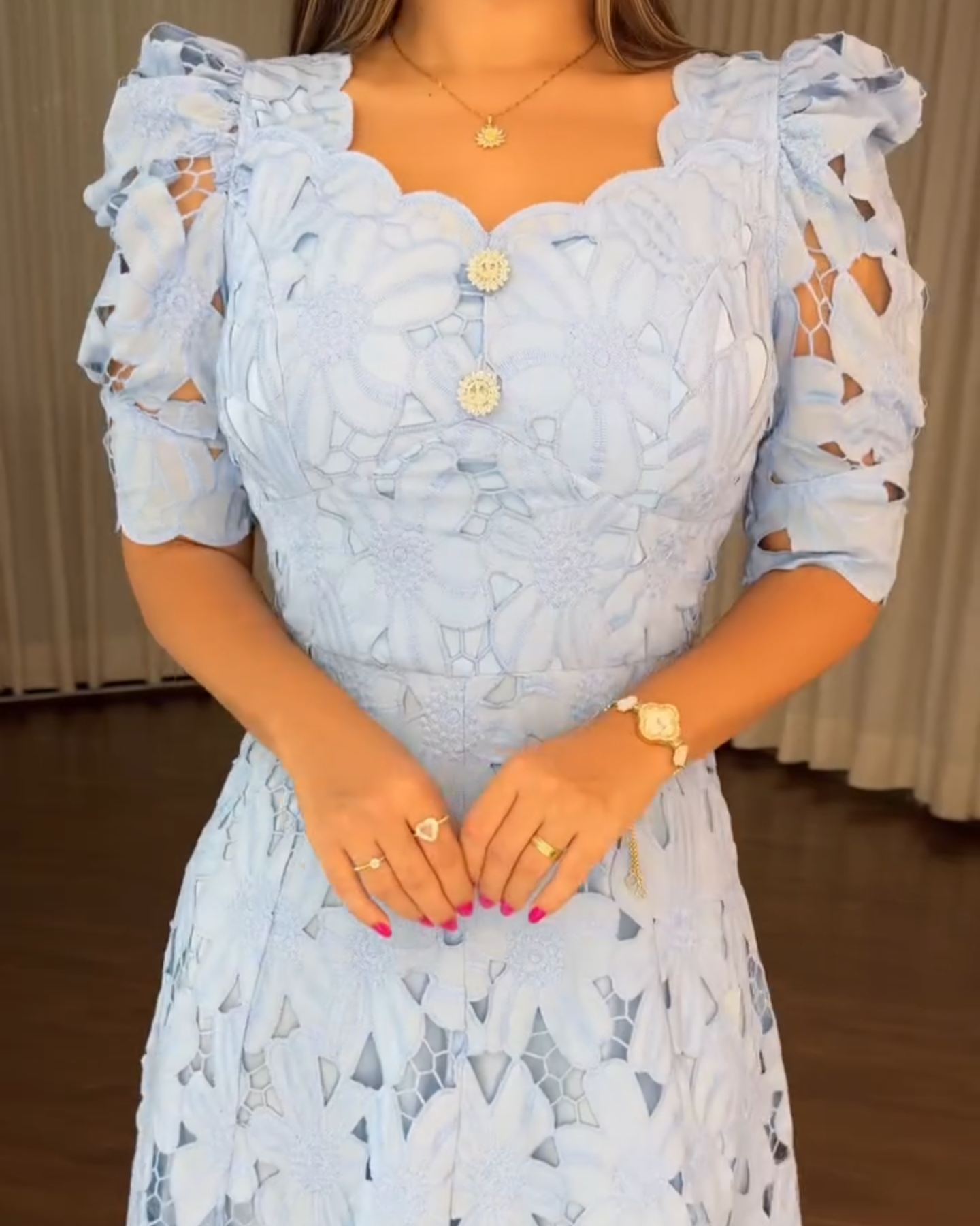 Short Sleeve Lace Hollow Dress