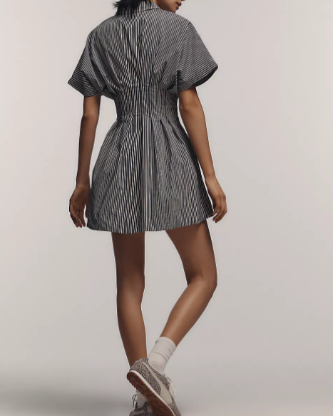 Nipped Waist, Button Front Pleated Shirt Dress: Mini