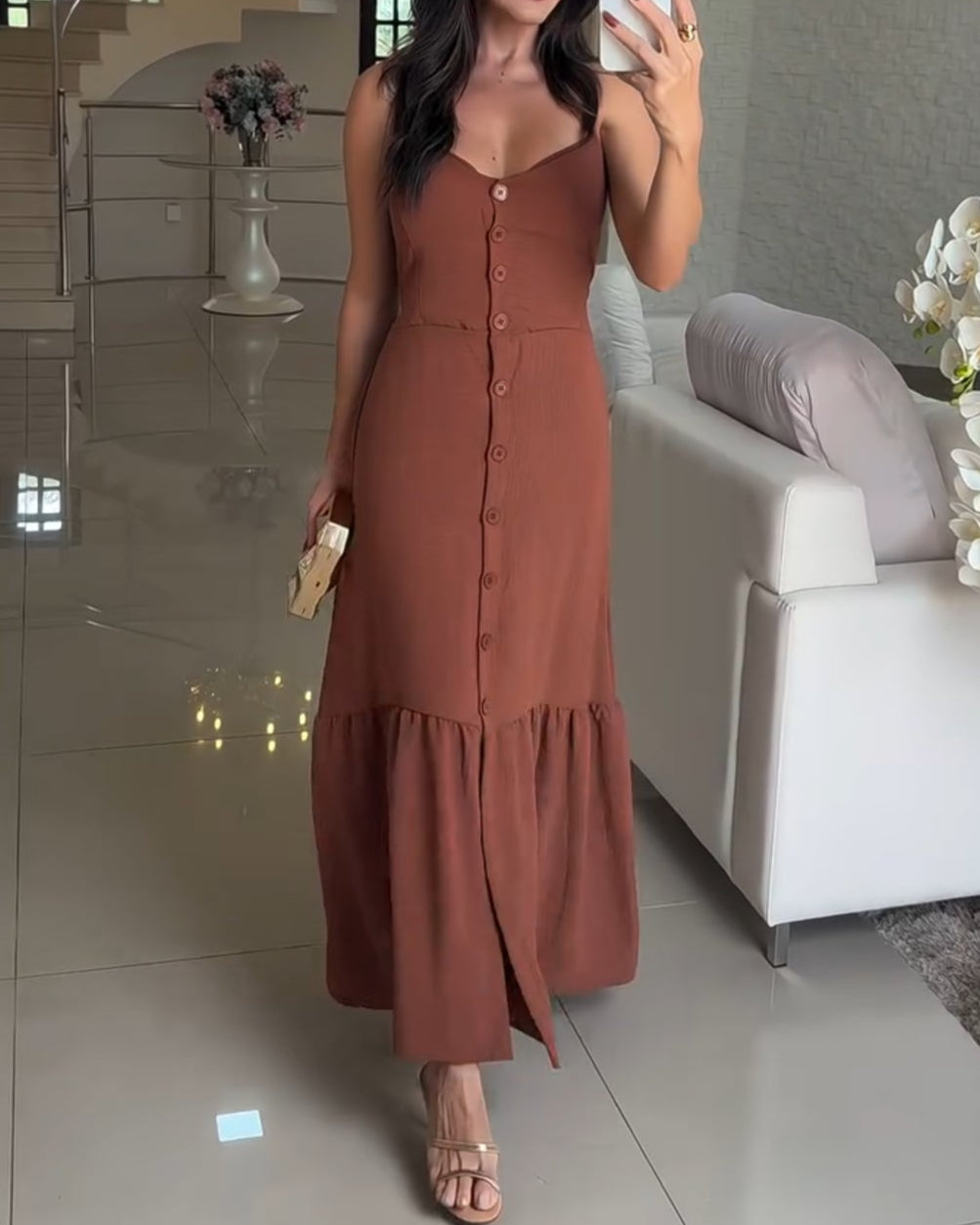 Single-breasted Ruffled, Leopard Print, Slip Dress