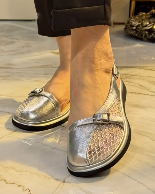 Stylish Silver Grid Sandals