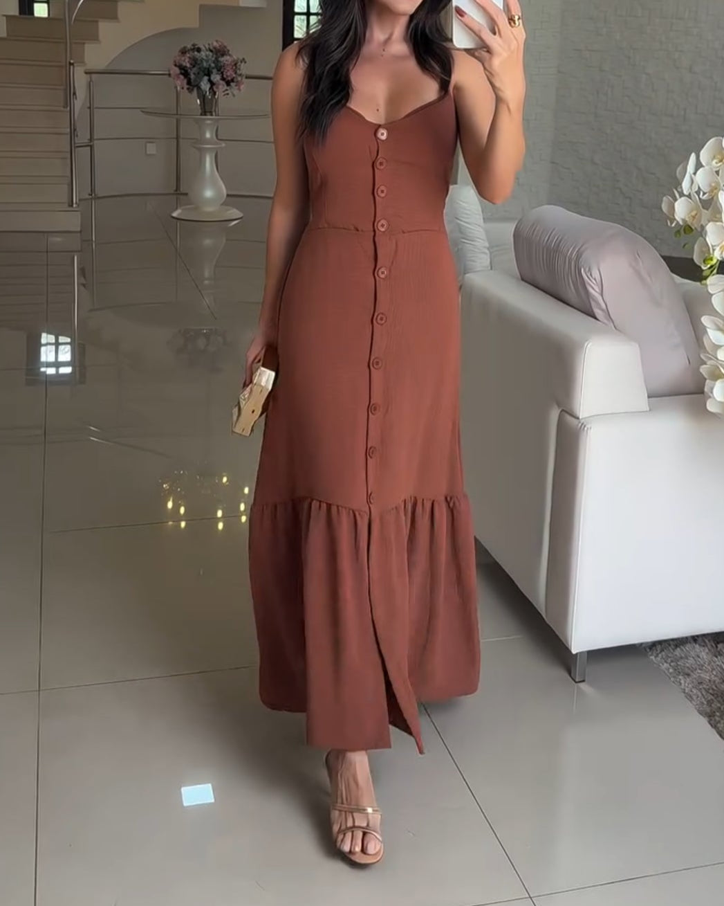 Single-breasted Ruffled, Leopard Print, Slip Dress